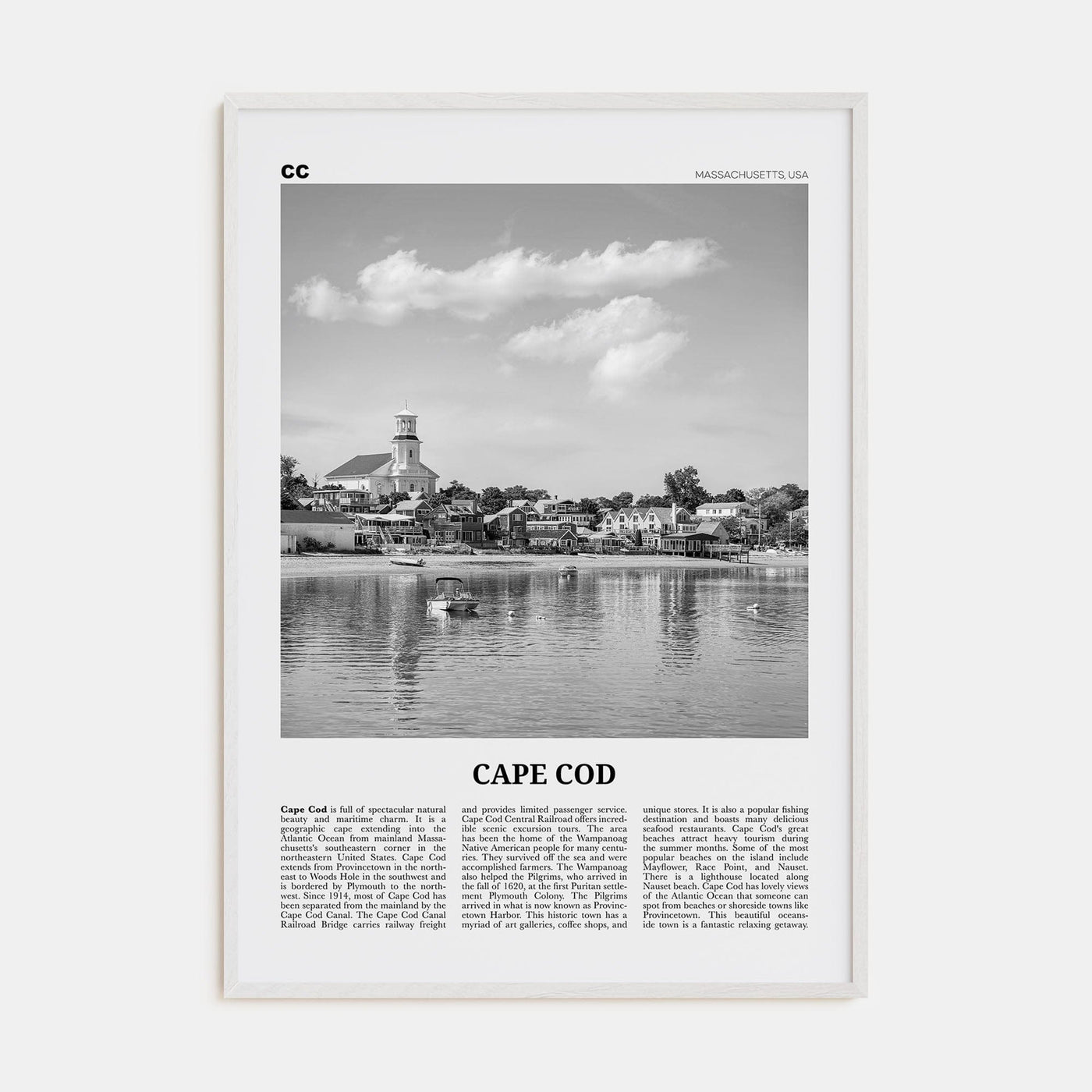 Cape Cod No 1 Poster White Wood / 8x12 in Nbourhood Travel B&W Poster