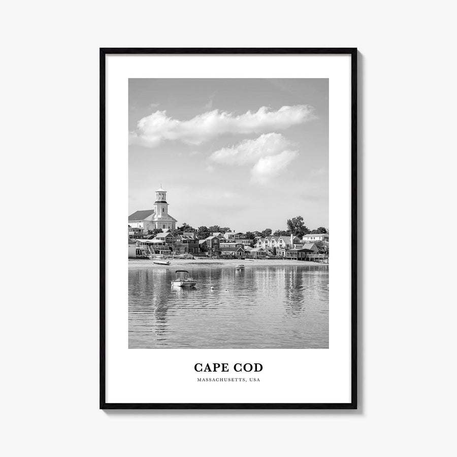 Cape Cod no. 2 black & white classic poster of Massachusetts, USA – vertical wall art, unframed print shown in interior mocku