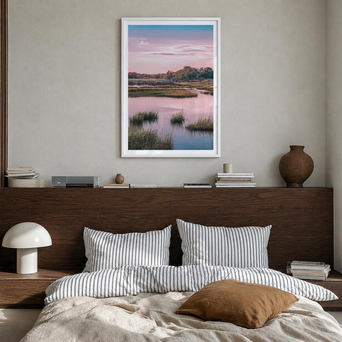 Cape Cod no. 2 colorful photo poster of Massachusetts, USA – vertical wall art in white wood frame with white border, hanging