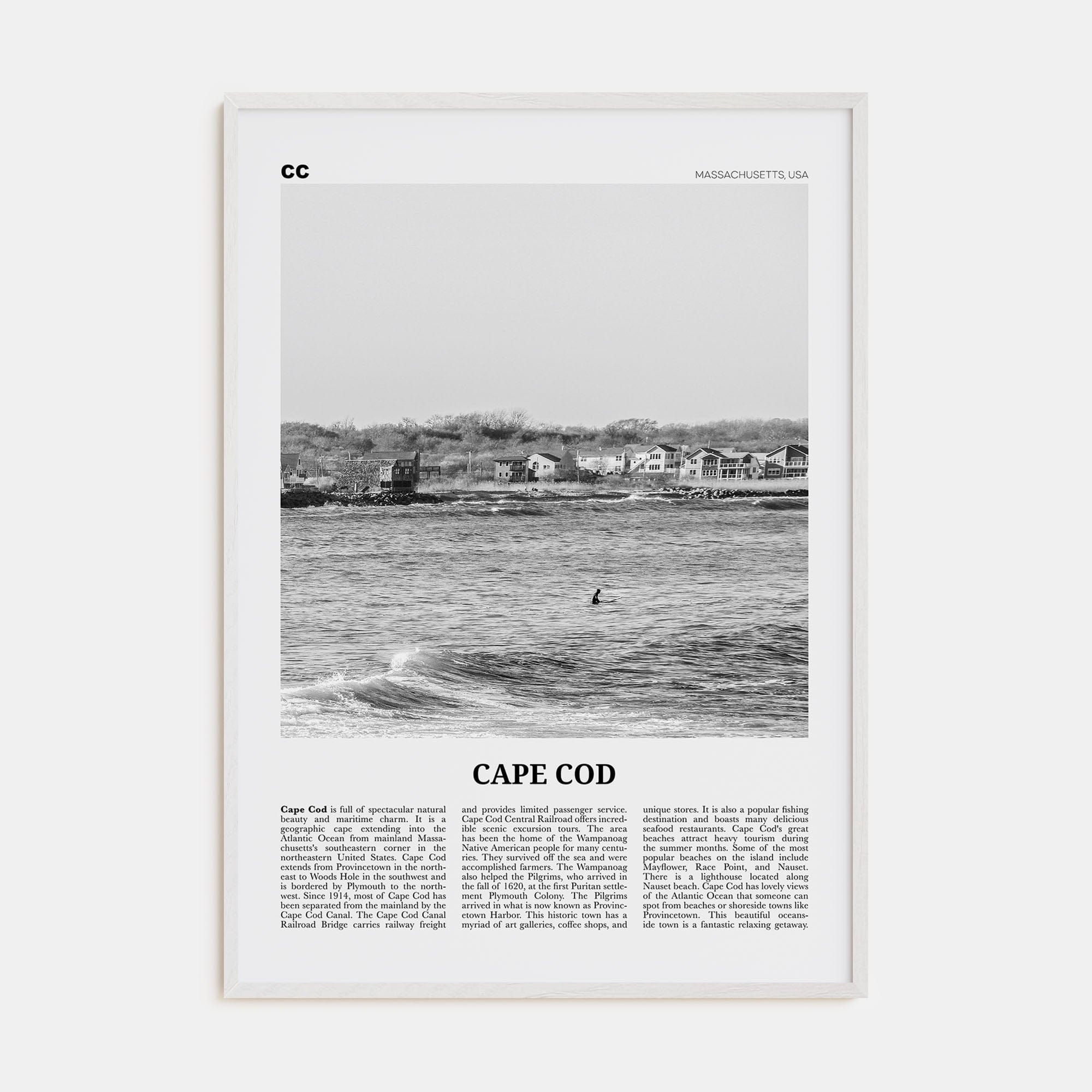 Cape Cod No 2 Poster White Wood / 8x12 in Nbourhood Travel B&W Poster