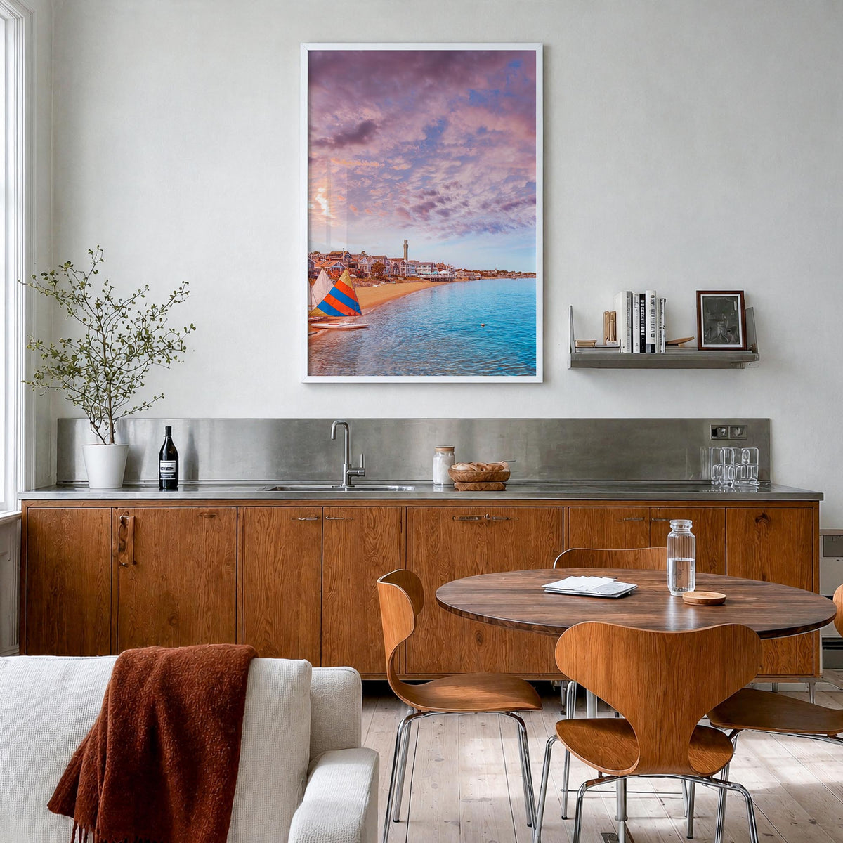 Cape Cod no. 3 colorful photo poster of Massachusetts, USA – vertical wall art in white wood frame, hanging on wall