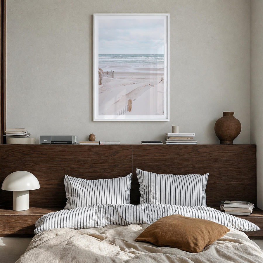 Cape Cod no. 4 colorful photo poster of Massachusetts, USA – vertical wall art in white wood frame with white border, hanging