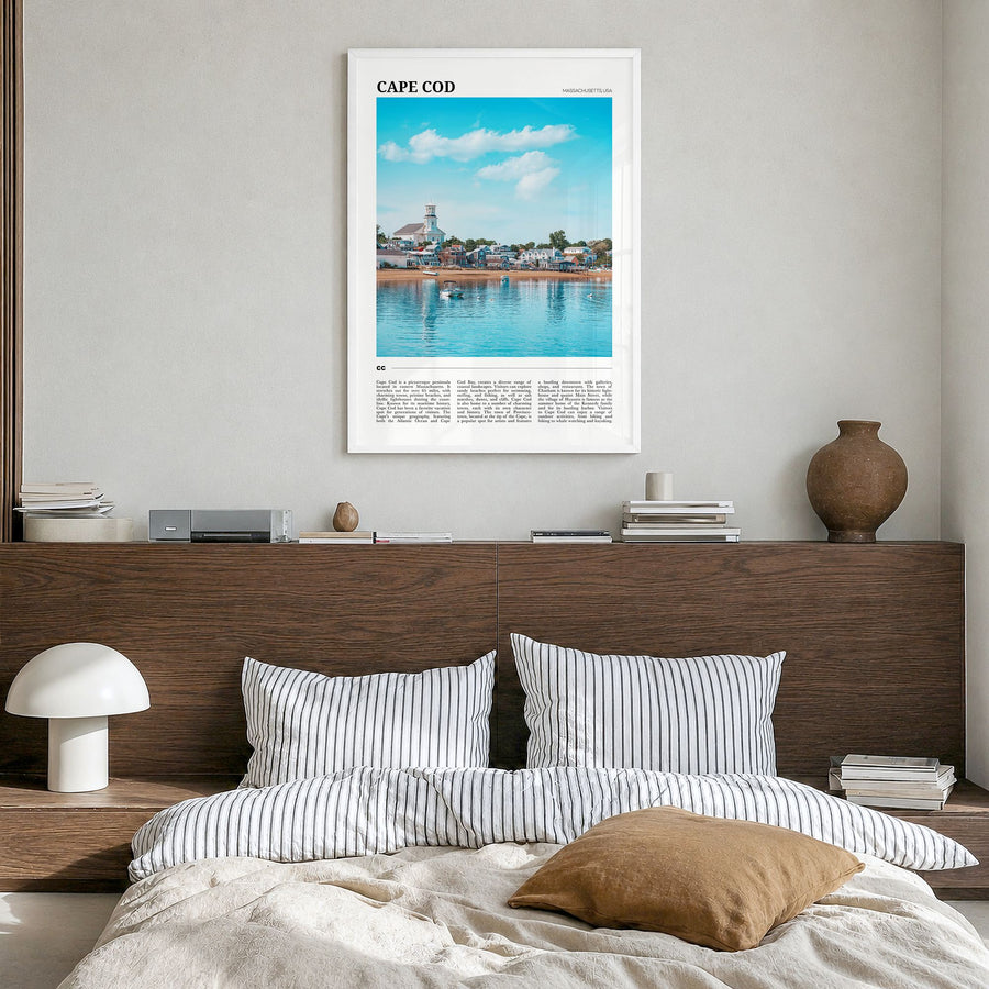 Cape Cod Travel No 2 Poster in a white wood frame, hanging in a bedroom