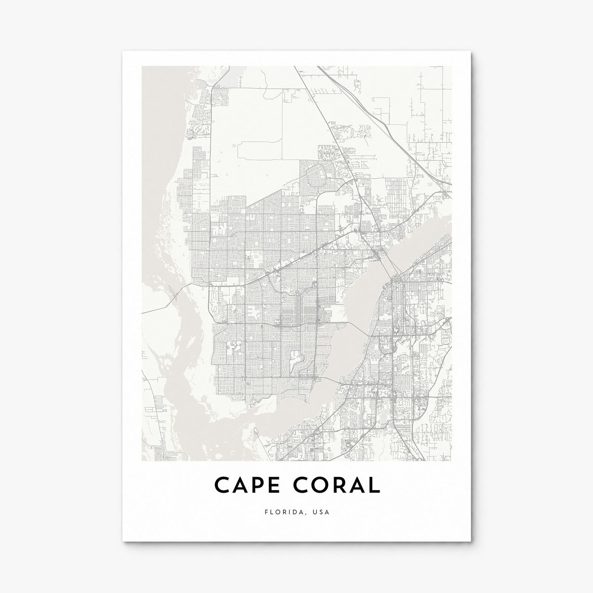 Cape Coral Map Poster, print only (unframed)