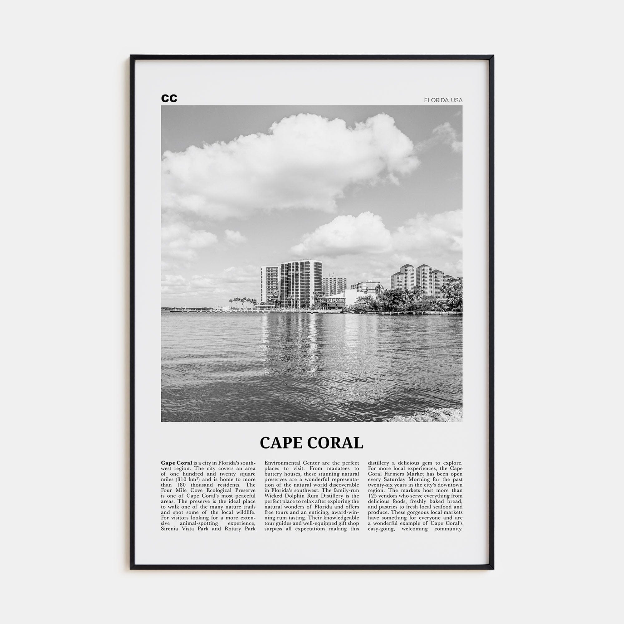 Cape Coral Poster None / 8x12 in Nbourhood Travel B&W Poster