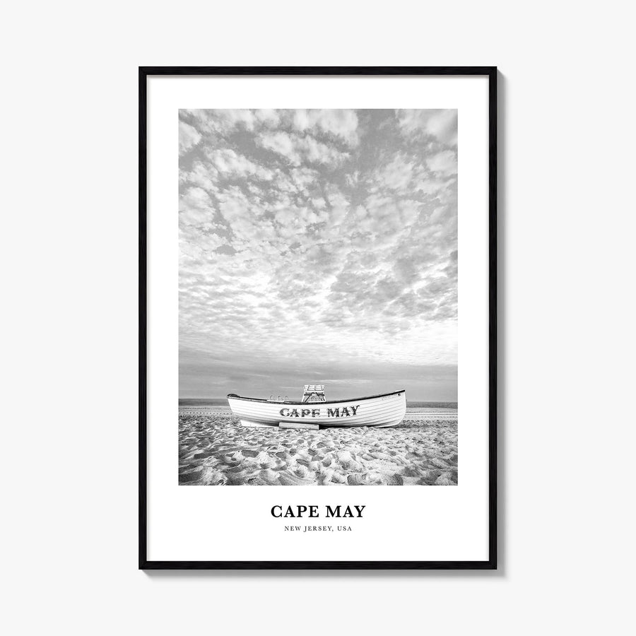 Cape May black & white classic poster of New Jersey, USA – vertical wall art, unframed print shown in interior mockup