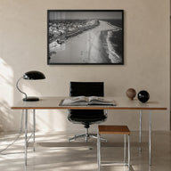 Cape May black & white photo poster of New Jersey, USA – horizontal wall art in black wood frame, hanging on wall