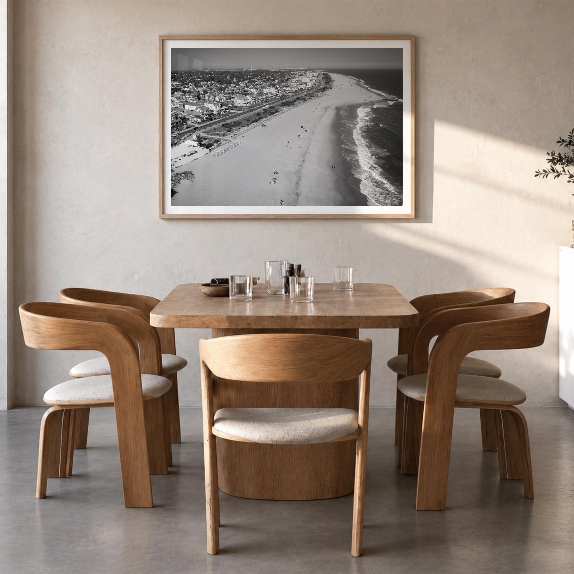 Cape May black & white photo poster of New Jersey, USA – horizontal wall art in natural wood frame with white border, hanging