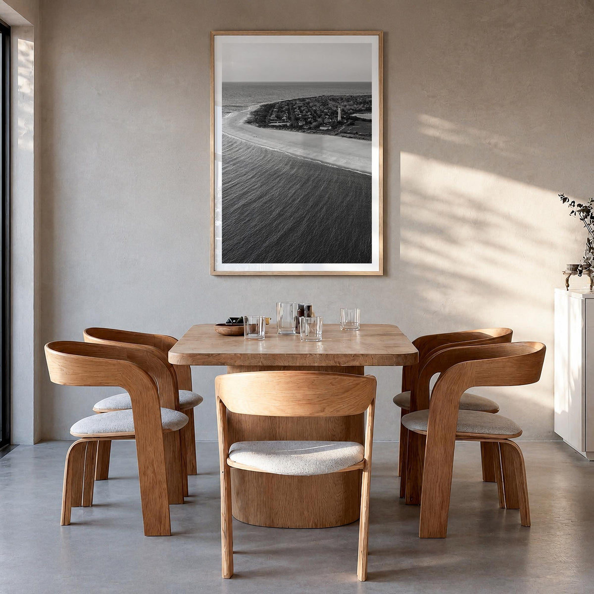 Cape May black & white photo poster of New Jersey, USA – vertical wall art in natural wood frame with white border, hanging o