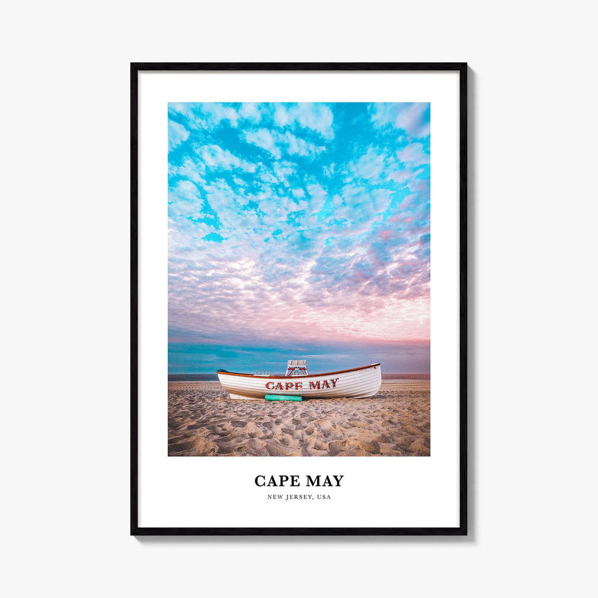 Cape May colorful classic poster of New Jersey, USA – vertical wall art, unframed print shown in interior mockup