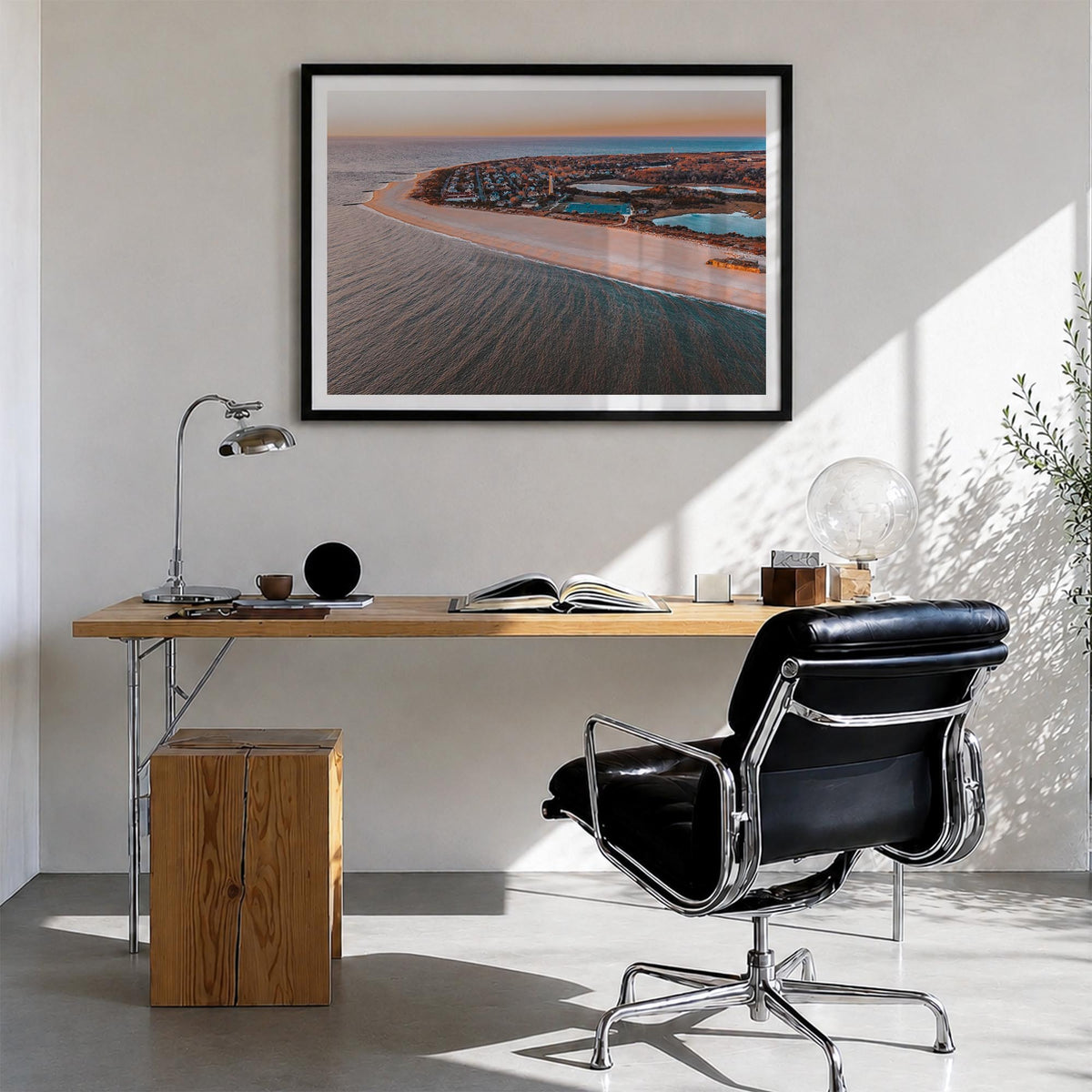 Cape May colorful photo poster of New Jersey, USA – horizontal wall art in black wood frame with white border, hanging on wal