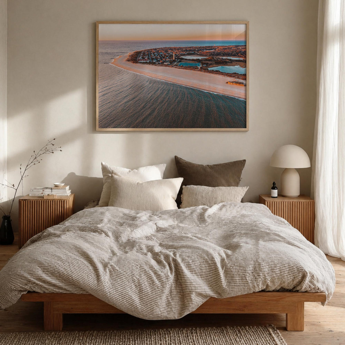 Cape May colorful photo poster of New Jersey, USA – horizontal wall art in natural wood frame, hanging on wall