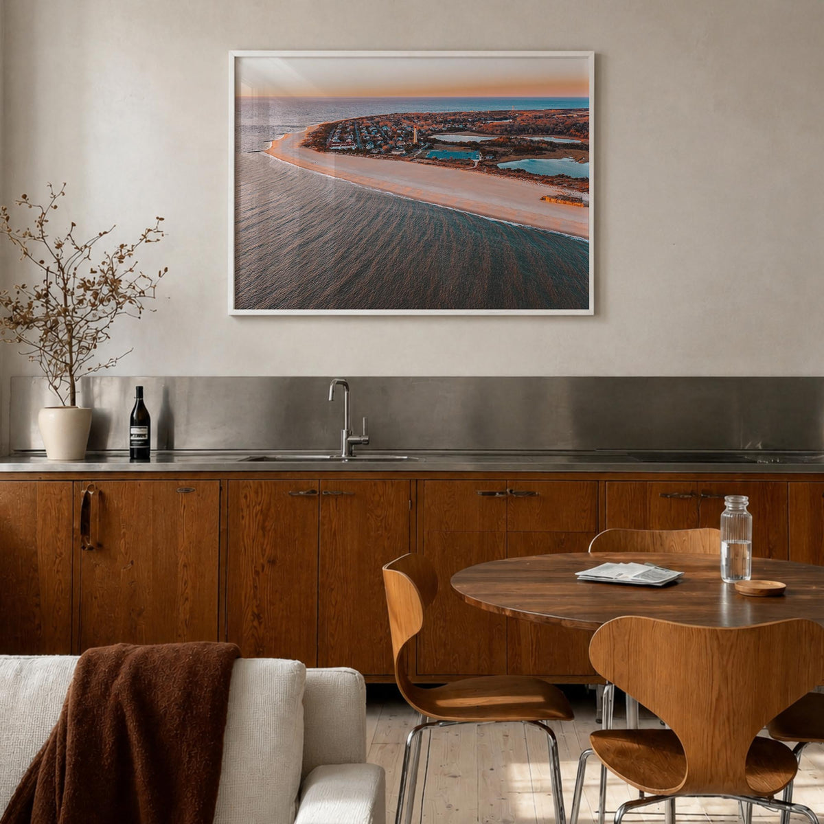 Cape May colorful photo poster of New Jersey, USA – horizontal wall art in white wood frame, hanging on wall