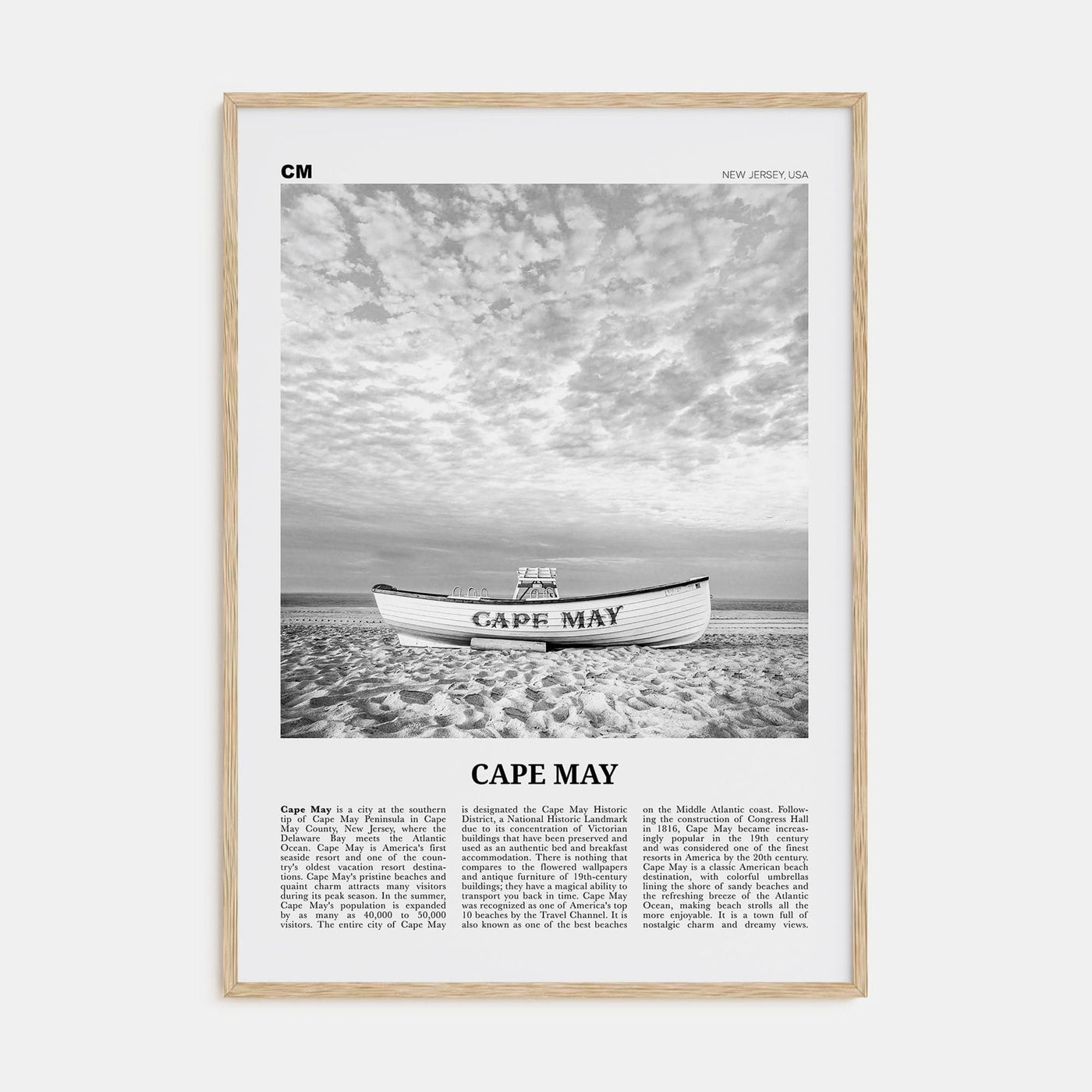 Cape May Poster Natural Wood / 8x12 in Nbourhood Travel B&W Poster