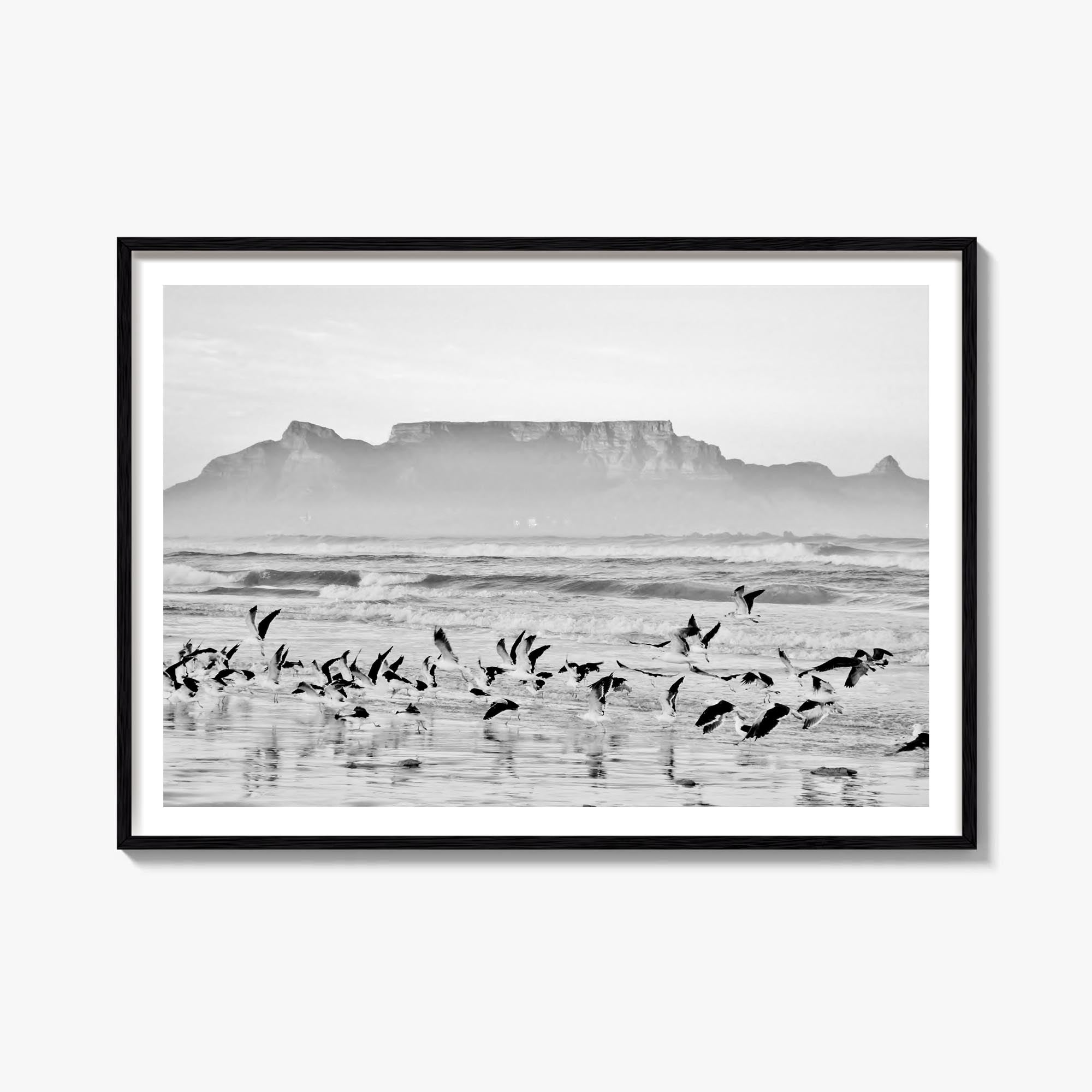 Cape Town black & white photo poster of South Africa – horizontal wall art, unframed print shown in interior mockup