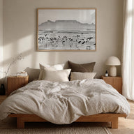 Cape Town black & white photo poster of South Africa – horizontal wall art in natural wood frame, hanging on wall