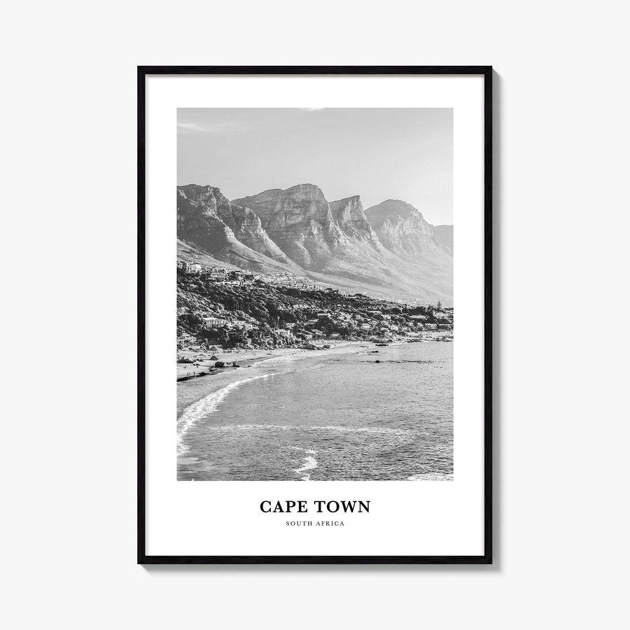 Cape Town no. 1 black & white classic poster of South Africa – vertical wall art, unframed print shown in interior mockup