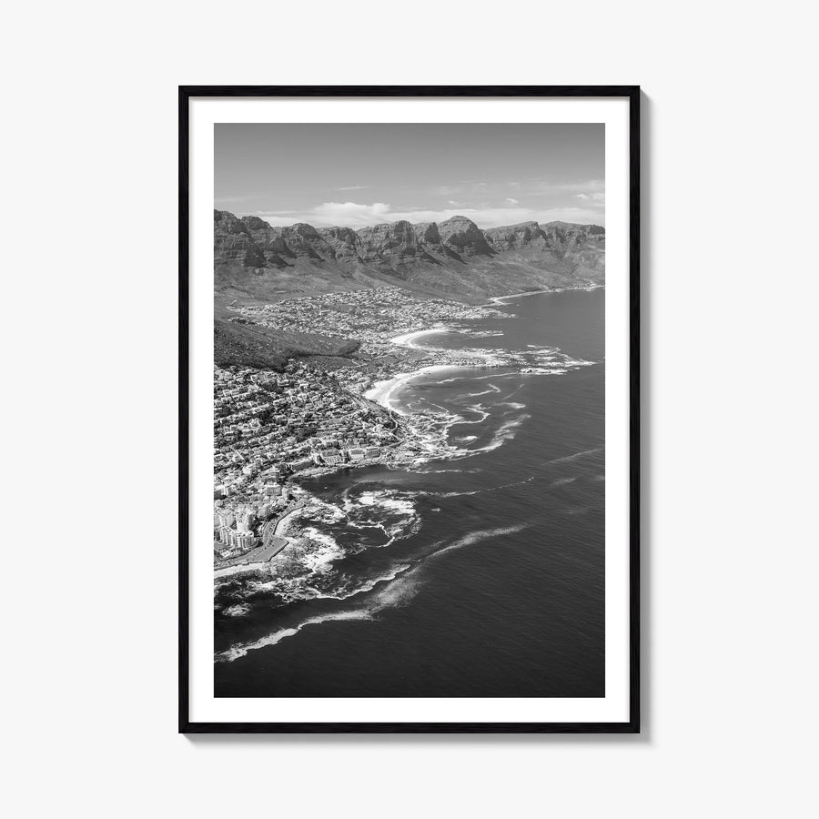 Cape Town no. 1 black & white photo poster of South Africa – vertical wall art, unframed print shown in interior mockup
