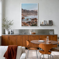 Cape Town no. 1 colorful photo poster of South Africa – vertical wall art in white wood frame, hanging on wall