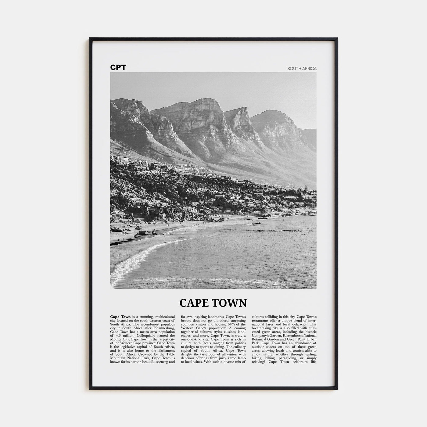 Cape Town No 1 Poster None / 8x12 in Nbourhood Travel B&W Poster