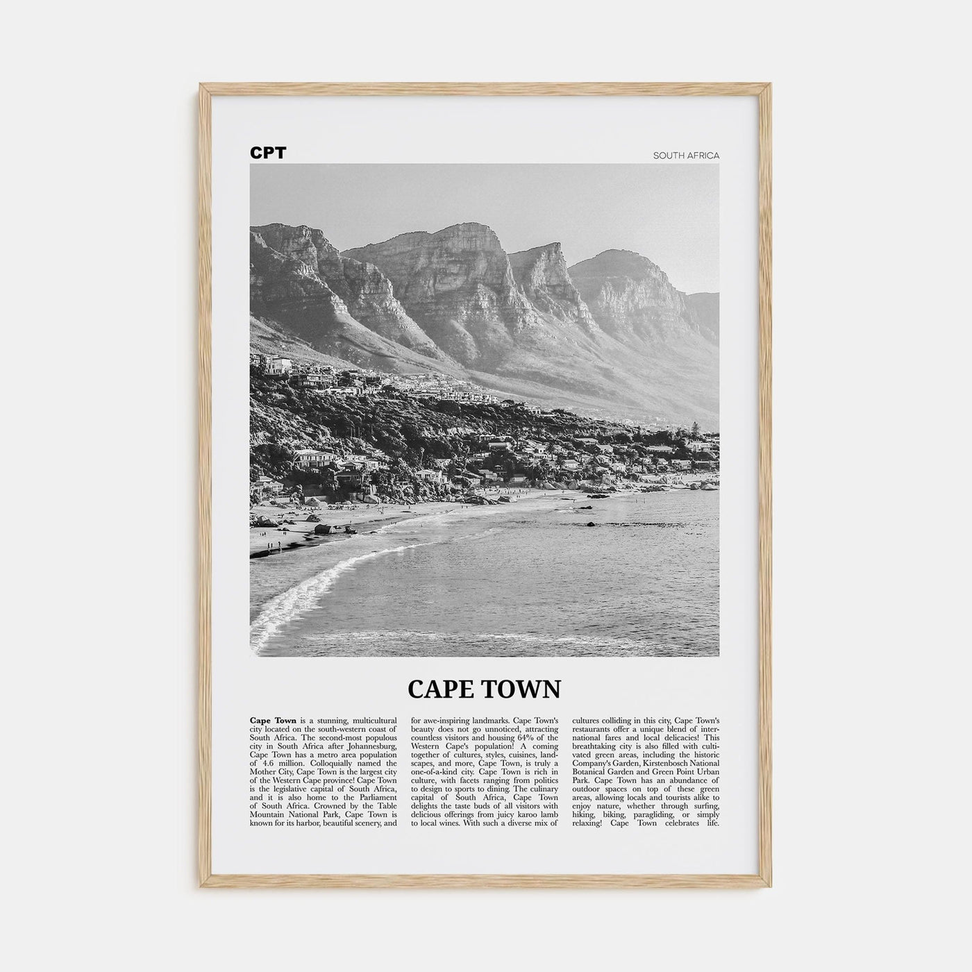 Cape Town No 1 Poster Natural Wood / 8x12 in Nbourhood Travel B&W Poster