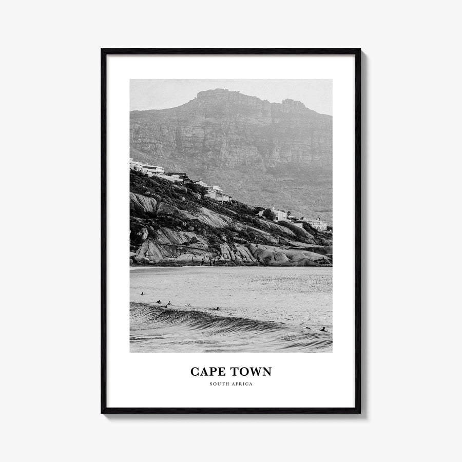 Cape Town no. 2 black & white classic poster of South Africa – vertical wall art, unframed print shown in interior mockup