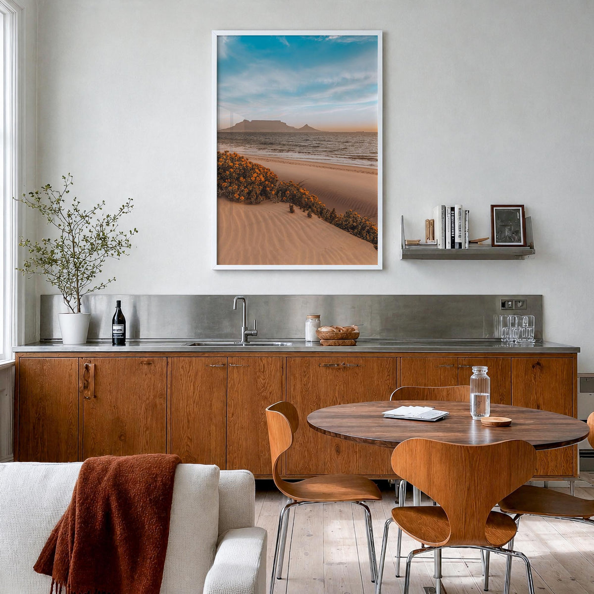 Cape Town no. 2 colorful photo poster of South Africa – vertical wall art in white wood frame, hanging on wall