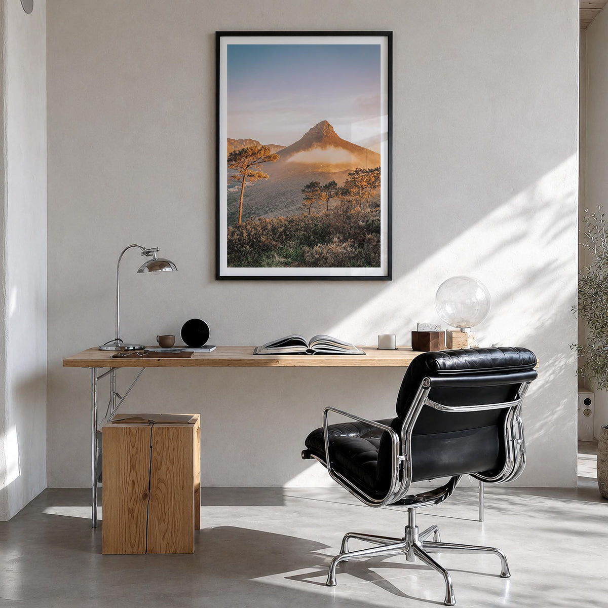 Cape Town no. 3 colorful photo poster of South Africa – vertical wall art in black wood frame with white border, hanging on w