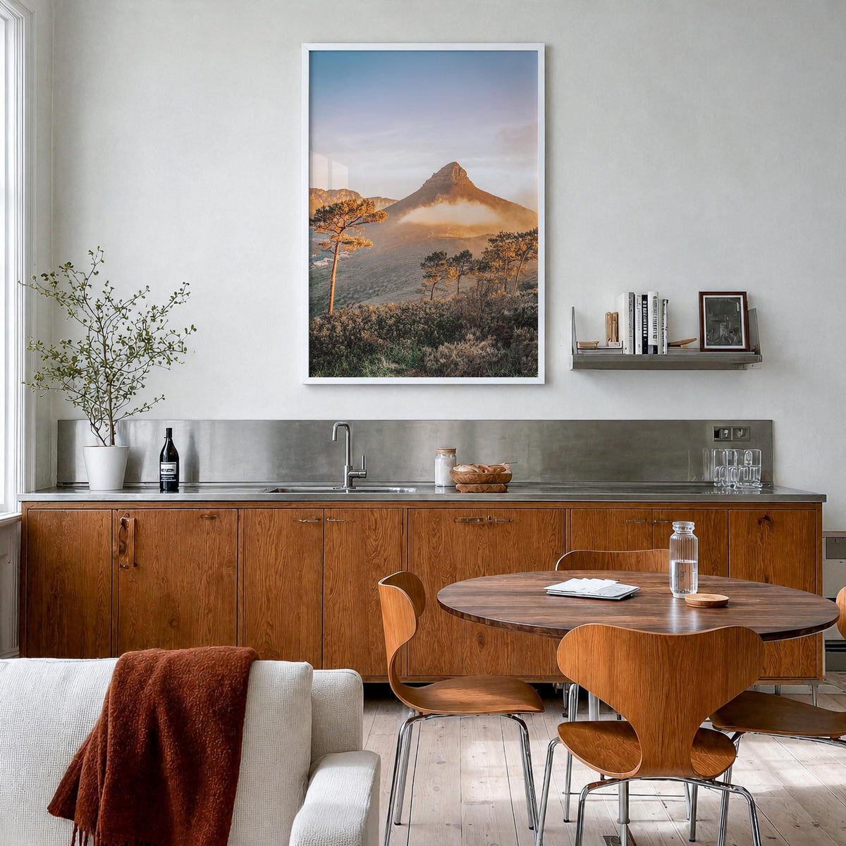 Cape Town no. 3 colorful photo poster of South Africa – vertical wall art in white wood frame, hanging on wall