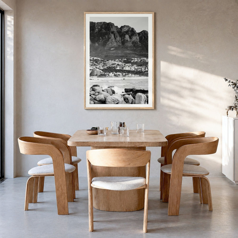 Cape Town Photo No 3 Poster in a natural wood frame, hanging in a dining room, white border