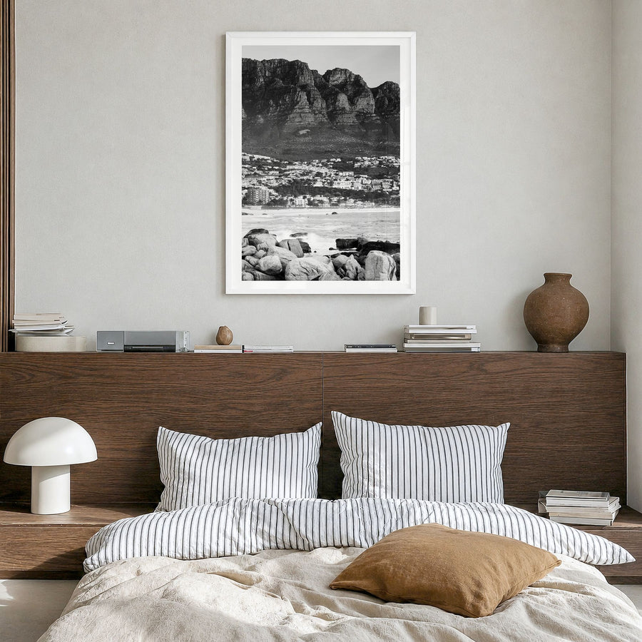 Cape Town Photo No 3 Poster in a white wood frame, hanging in a bedroom, white border