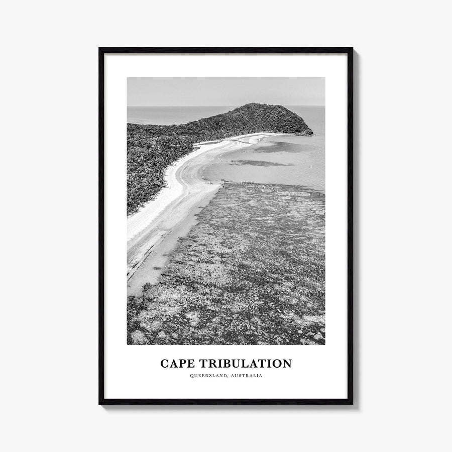 Cape Tribulation black & white classic poster of Australia – vertical wall art, unframed print shown in interior mockup