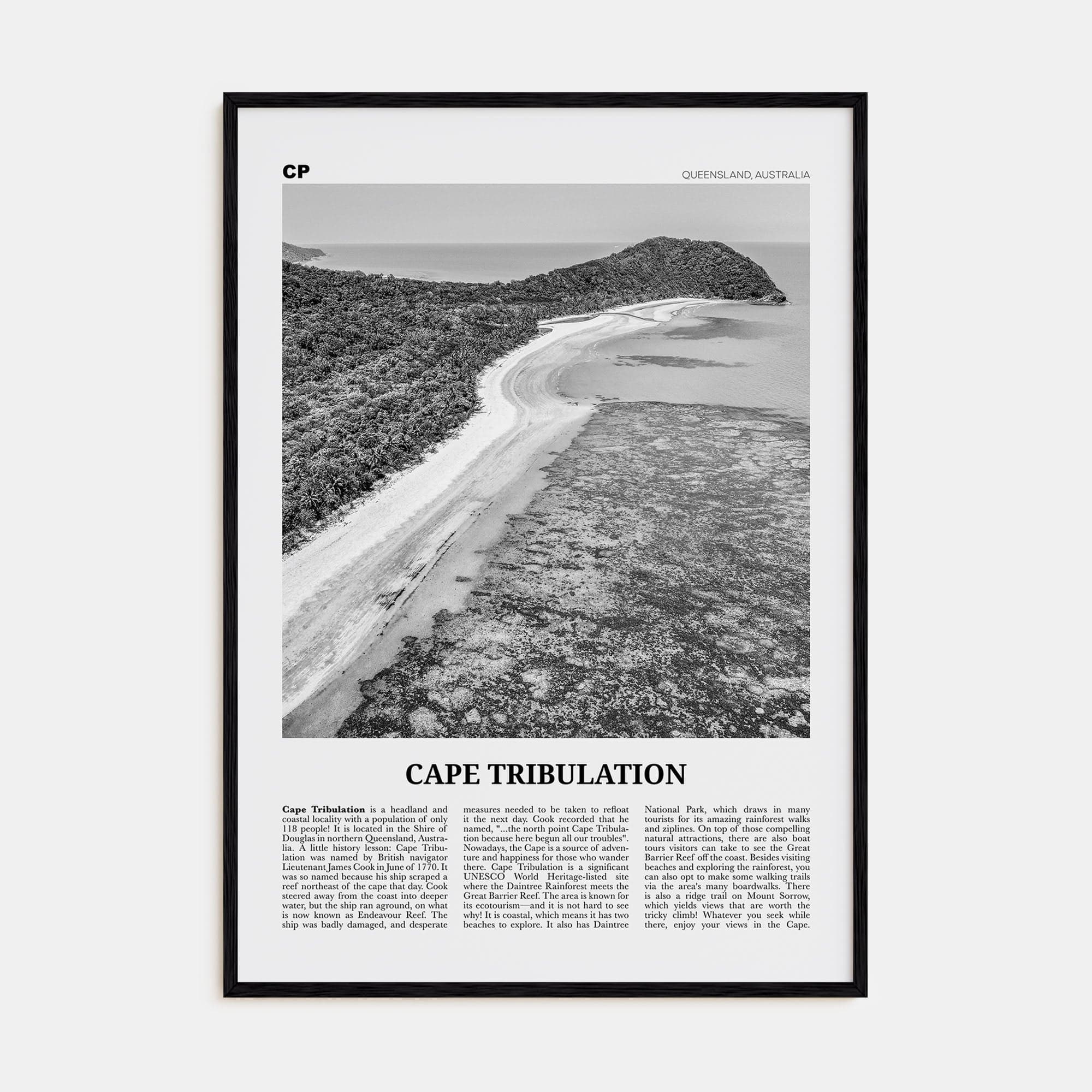 Cape Tribulation Poster Black Wood / 8x12 in Nbourhood Travel B&W Poster