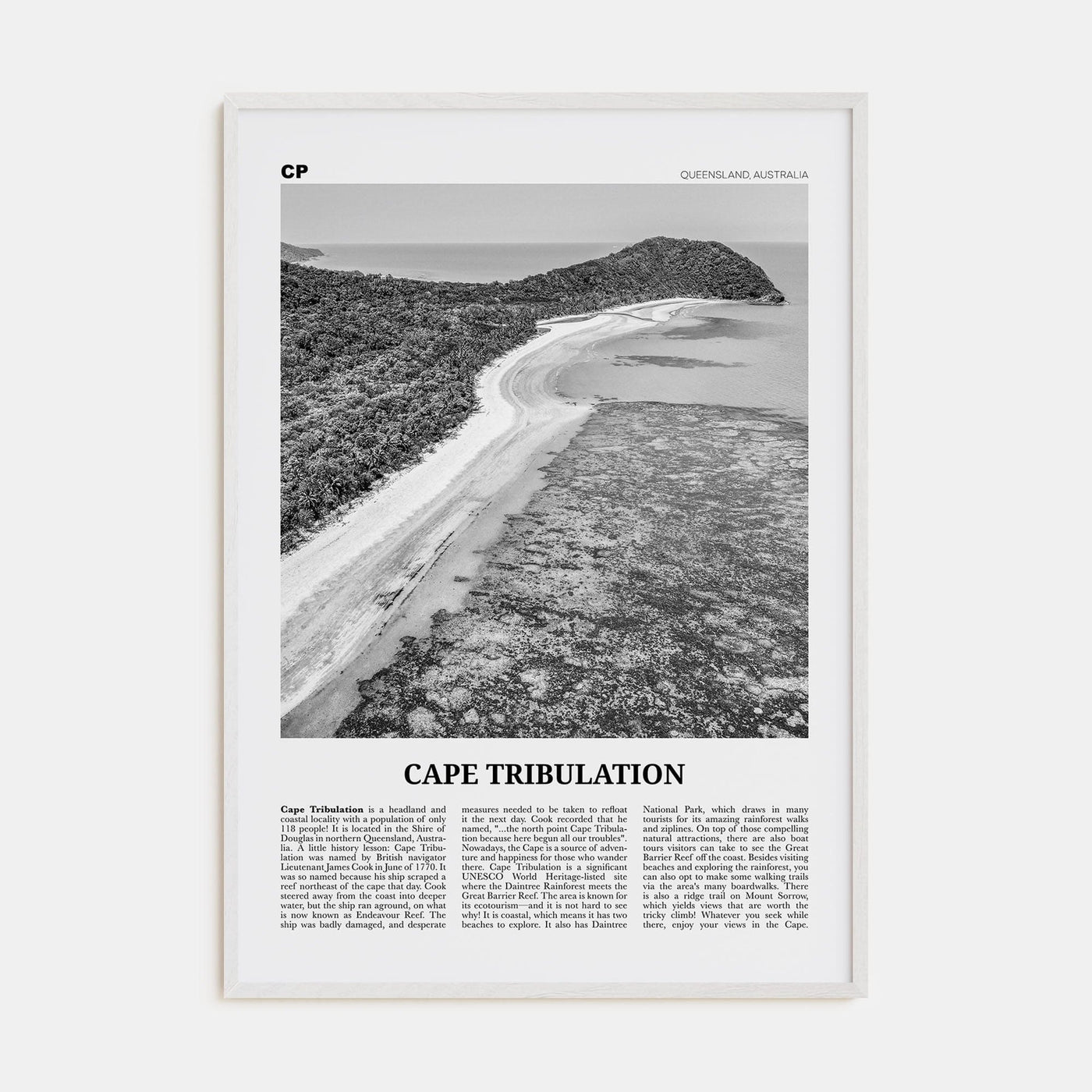 Cape Tribulation Poster White Wood / 8x12 in Nbourhood Travel B&W Poster