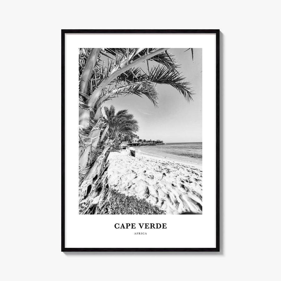 Cape Verde no. 1 black & white classic poster of Cabo Verde – vertical wall art, unframed print shown in interior mockup