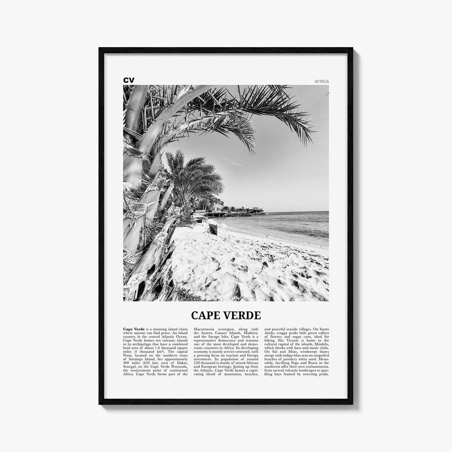 Cape Verde no. 1 black & white newspaper poster of Cabo Verde – vertical wall art, unframed print shown in interior mockup