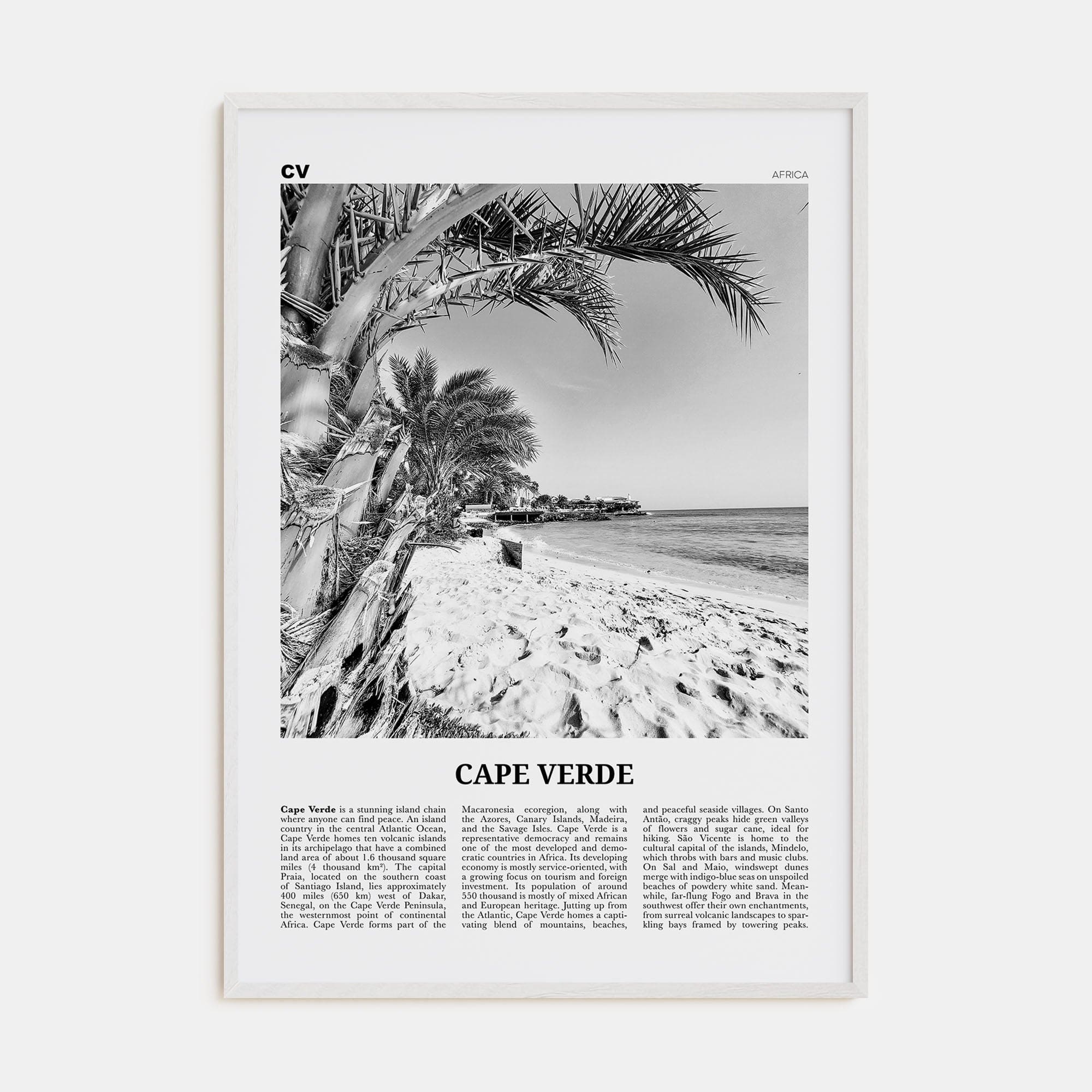 Cape Verde No 1 Poster White Wood / 8x12 in Nbourhood Travel B&W Poster