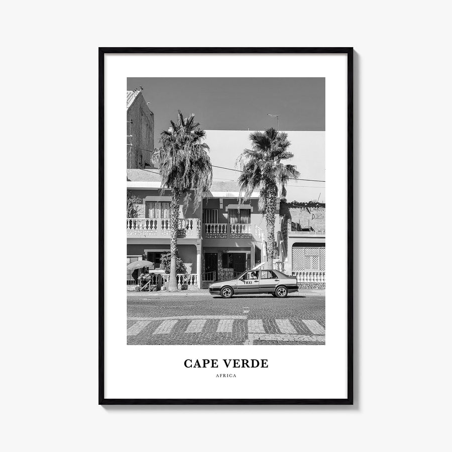 Cape Verde no. 2 black & white classic poster of Cabo Verde – vertical wall art, unframed print shown in interior mockup