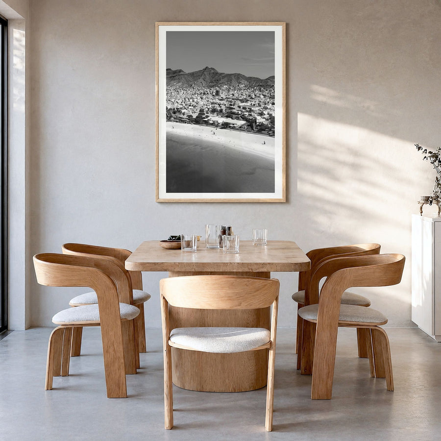 Cape Verde Photo Poster in a natural wood frame, hanging in a dining room, white border
