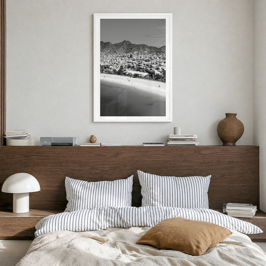 Cape Verde Photo Poster in a white wood frame, hanging in a bedroom, white border