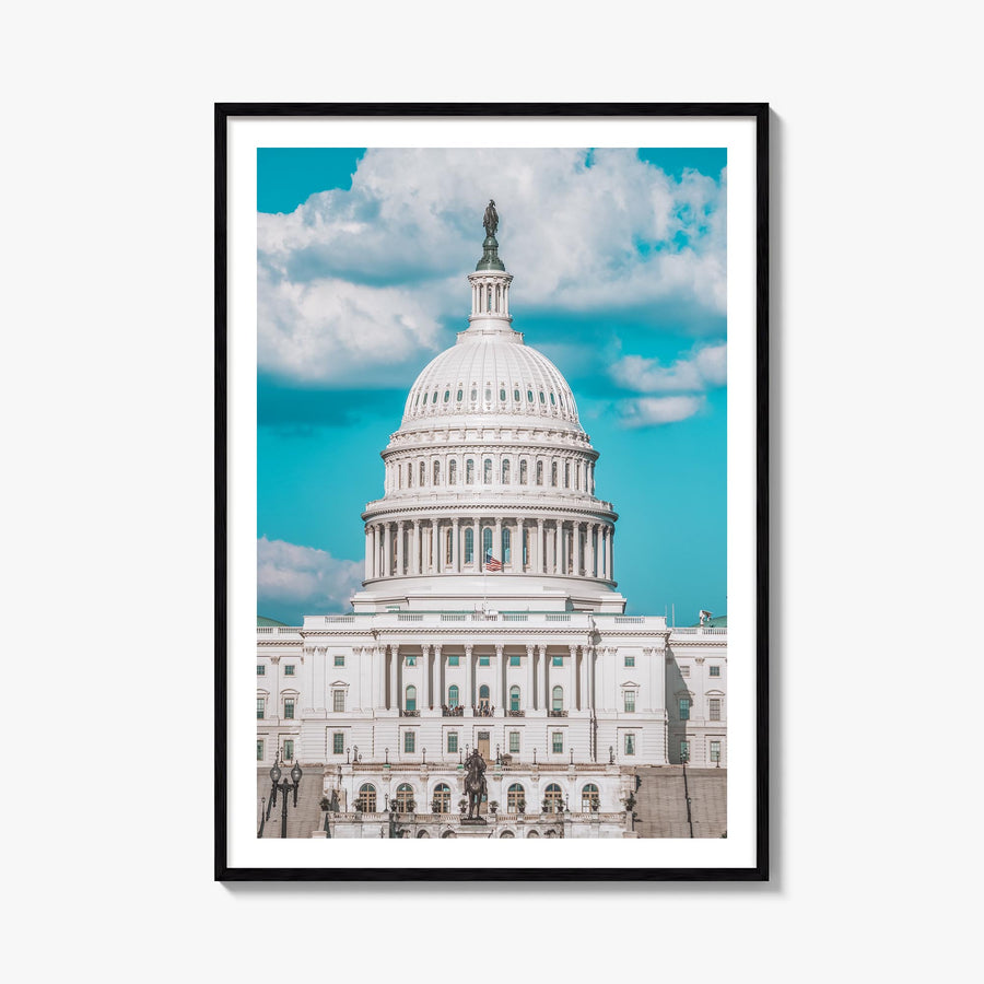 Capitol Hill colorful photo poster of District of Columbia, USA – vertical wall art, unframed print shown in interior mockup