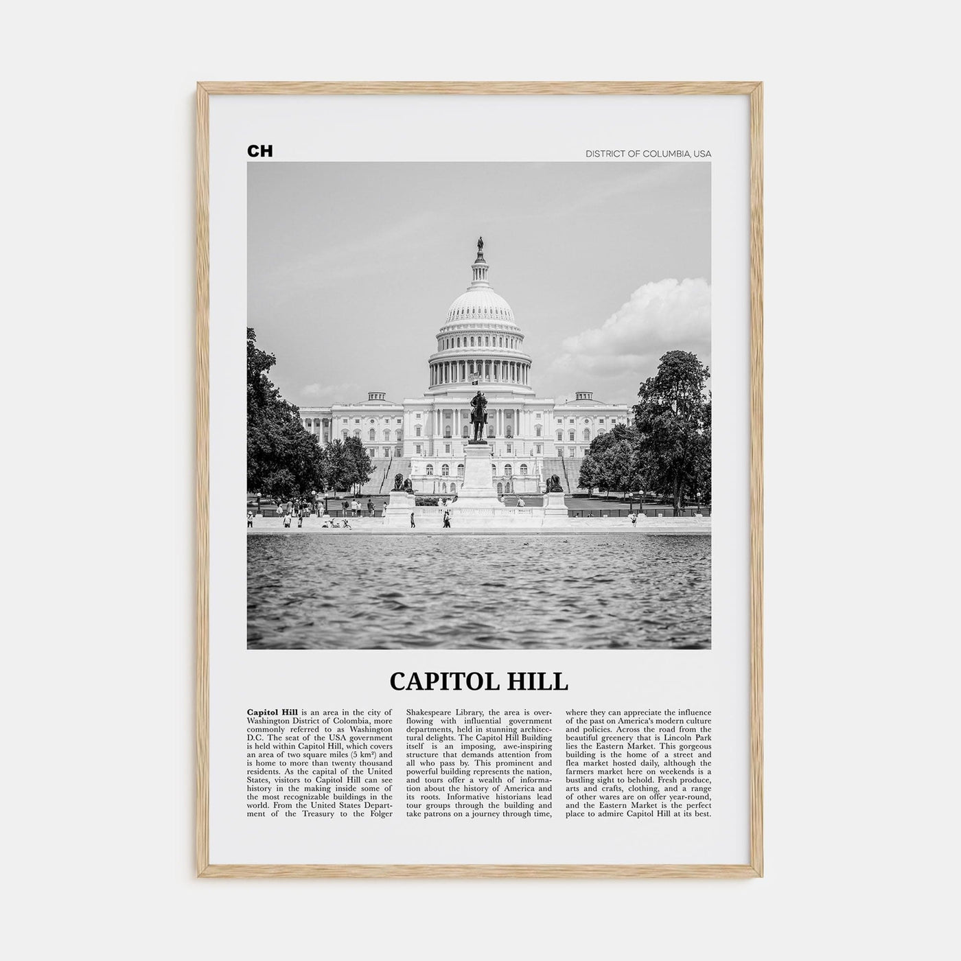 Capitol Hill Poster Natural Wood / 8x12 in Nbourhood Travel B&W Poster