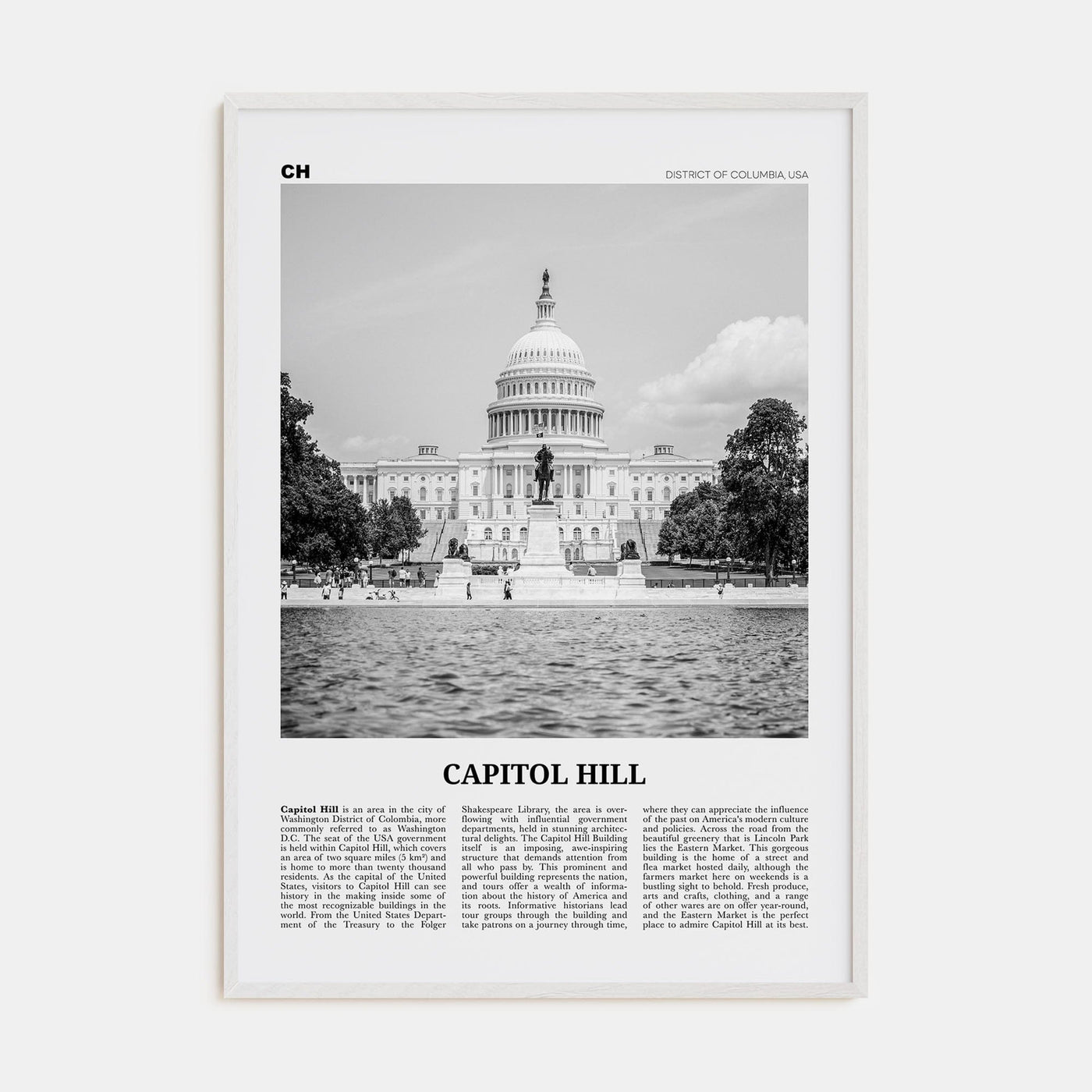 Capitol Hill Poster White Wood / 8x12 in Nbourhood Travel B&W Poster