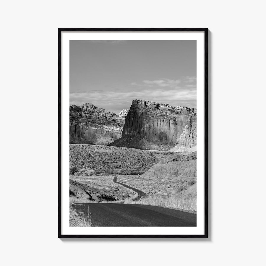 Capitol Reef National Park black & white photo poster of Utah, USA – vertical wall art, unframed print shown in interior mock