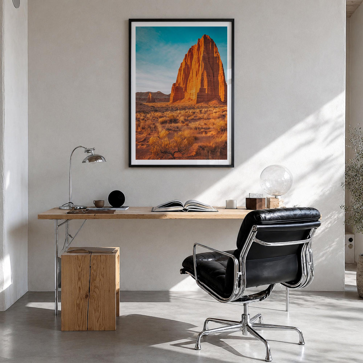 Capitol Reef National Park colorful photo poster of Utah, USA – vertical wall art in black wood frame with white border, hang