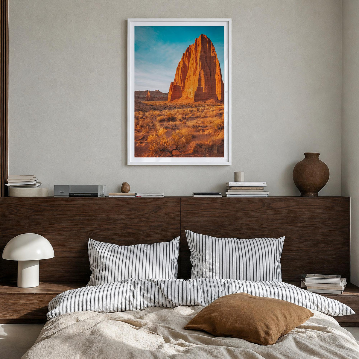 Capitol Reef National Park colorful photo poster of Utah, USA – vertical wall art in white wood frame with white border, hang