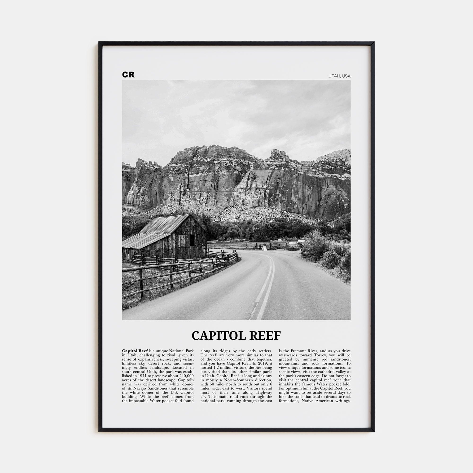 Capitol Reef National Park Poster None / 8x12 in Nbourhood Travel B&W Poster