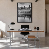 Capitola black & white photo poster of California, USA – vertical wall art in black wood frame, hanging on wall