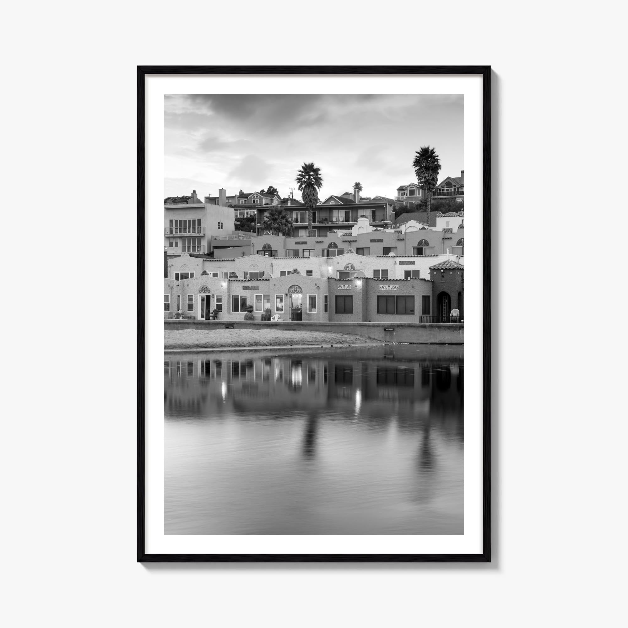 Capitola black & white photo poster of California, USA – vertical wall art, unframed print shown in interior mockup