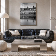 Capitola black & white photo poster of California, USA – vertical wall art in natural wood frame, hanging on wall